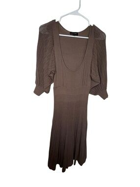 bebe Brown Knit Midi Dress with Puff Sleeves